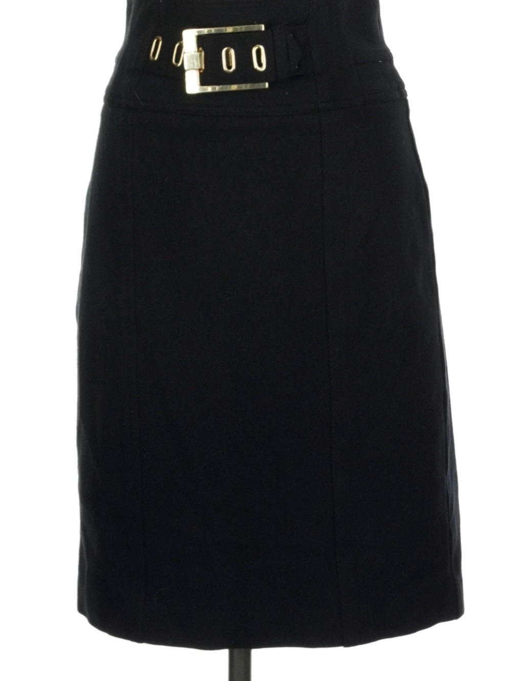 Cache Black Pencil Skirt with Silver Buckle Detail